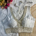 White Color Wedding Season Special Roman Silk Bridal Blouse with Heavy Embroidery