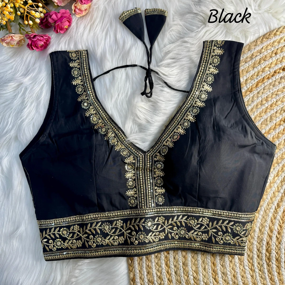 Black Color Wedding Season Special Roman Silk Bridal Blouse with Heavy Embroidery