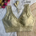 Gold Color Wedding Season Special Roman Silk Bridal Blouse with Heavy Embroidery