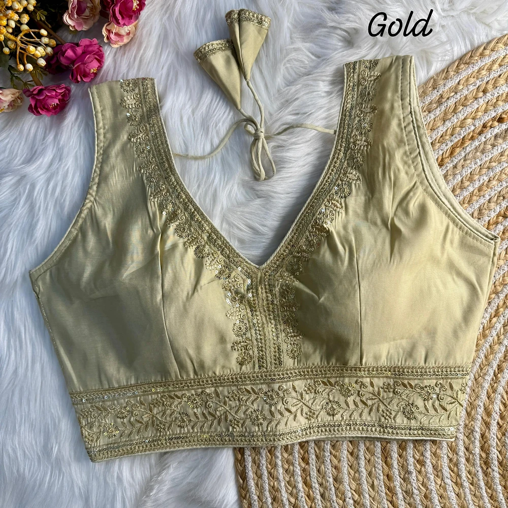 Gold Color Wedding Season Special Roman Silk Bridal Blouse with Heavy Embroidery — view 1