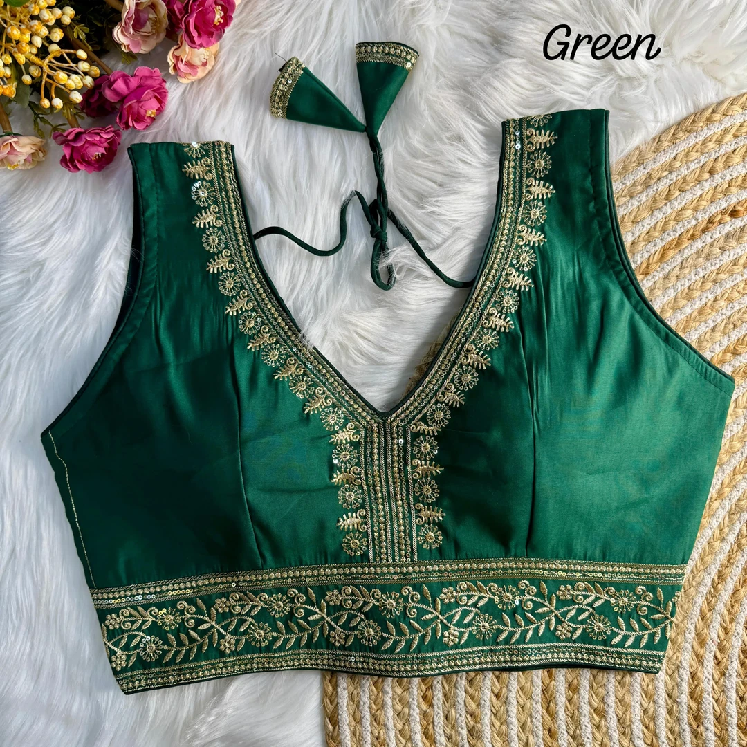 Green Color Wedding Season Special Roman Silk Bridal Blouse with Heavy Embroidery