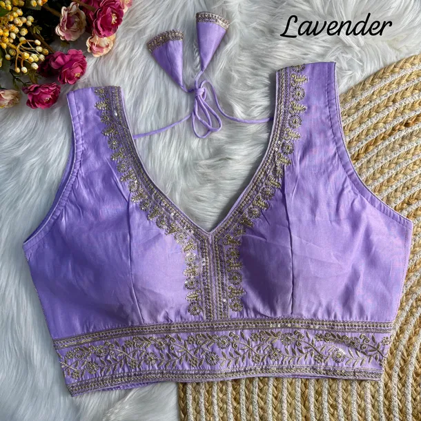 Lavender Color Wedding Season Special Roman Silk Bridal Blouse with Heavy Embroidery