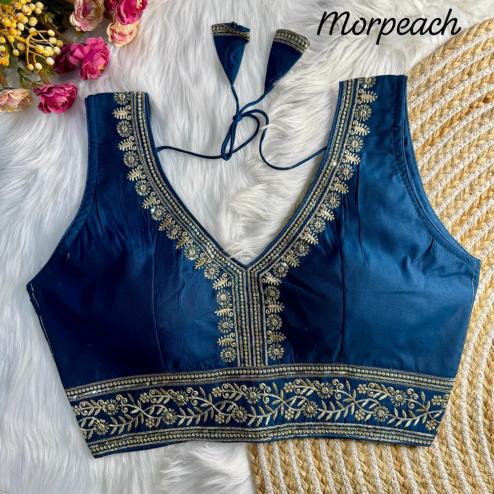 Morepeach Color Wedding Season Special Roman Silk Bridal Blouse with Heavy Embroidery — view 1