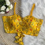 Yellow Color Sleeveless Noodle Strap Western Blouse in Heavy Dola Jacquard