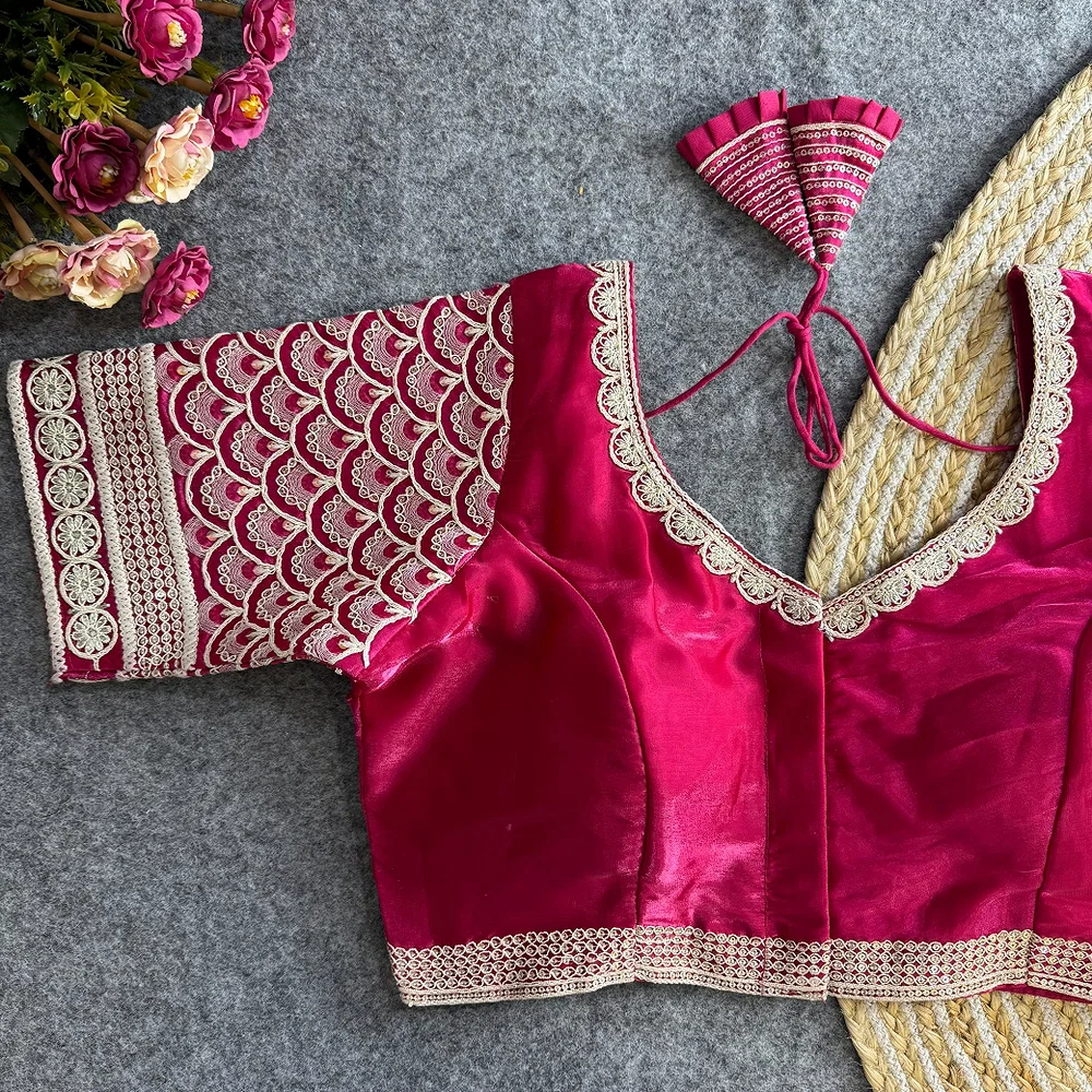 Rani Color Elegant Zimichoo Blouse with Cotton Thread Embroidery and Sequence Work — view 1