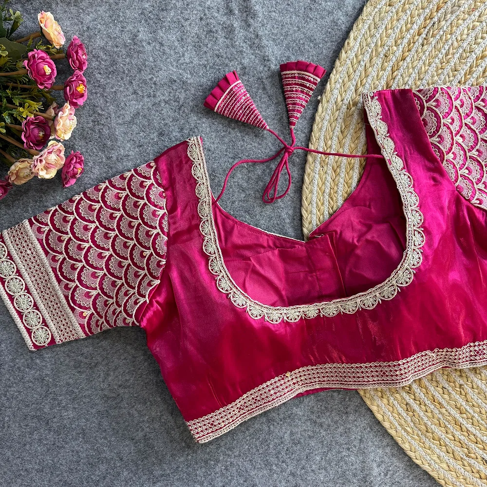 Rani Color Elegant Zimichoo Blouse with Cotton Thread Embroidery and Sequence Work — view 3