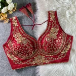 Red Color Sabyasachi Neck Bridal Blouse with Heavy Stars & Beads Work