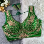 Green Color Sabyasachi Neck Bridal Blouse with Heavy Stars & Beads Work