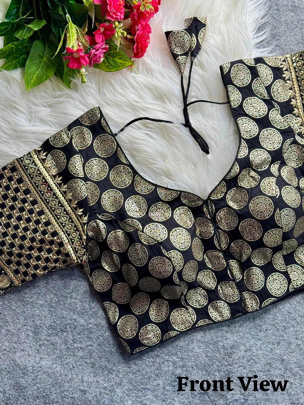 Black Color Elegant Dola Silk Partywear Blouse with Heavy Embroidery — view 1