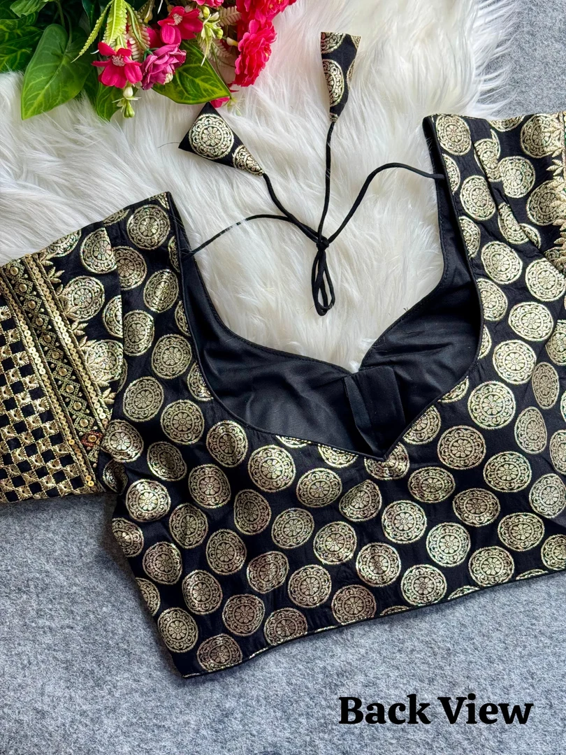 Black Color Elegant Dola Silk Partywear Blouse with Heavy Embroidery