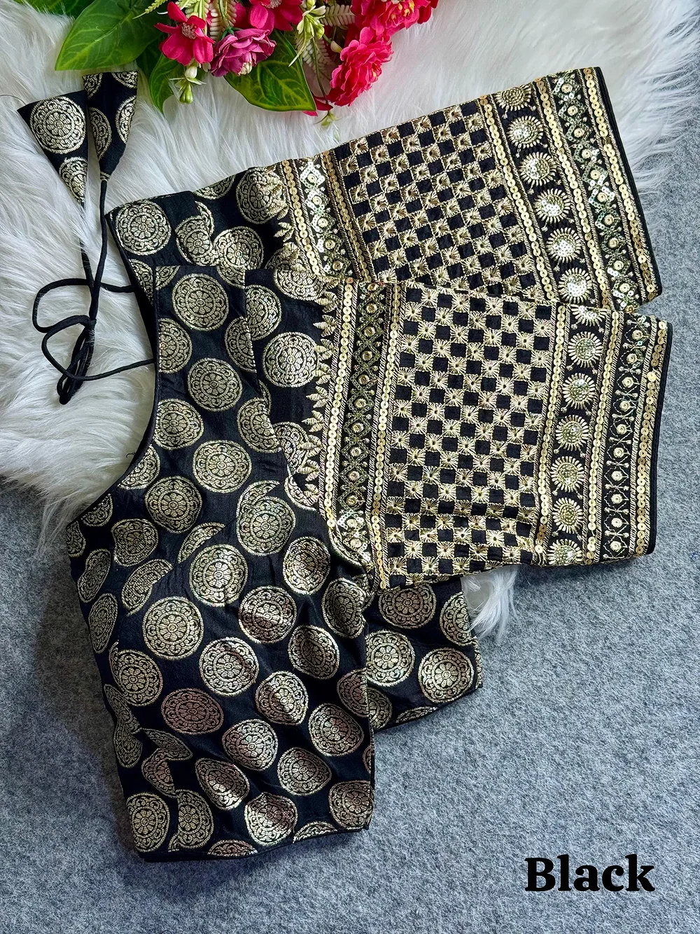 Black Color Elegant Dola Silk Partywear Blouse with Heavy Embroidery — view 3