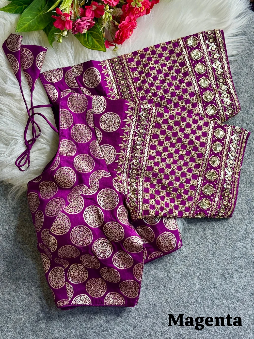 Magenta Color Elegant Dola Silk Partywear Blouse with Heavy Embroidery — view 1