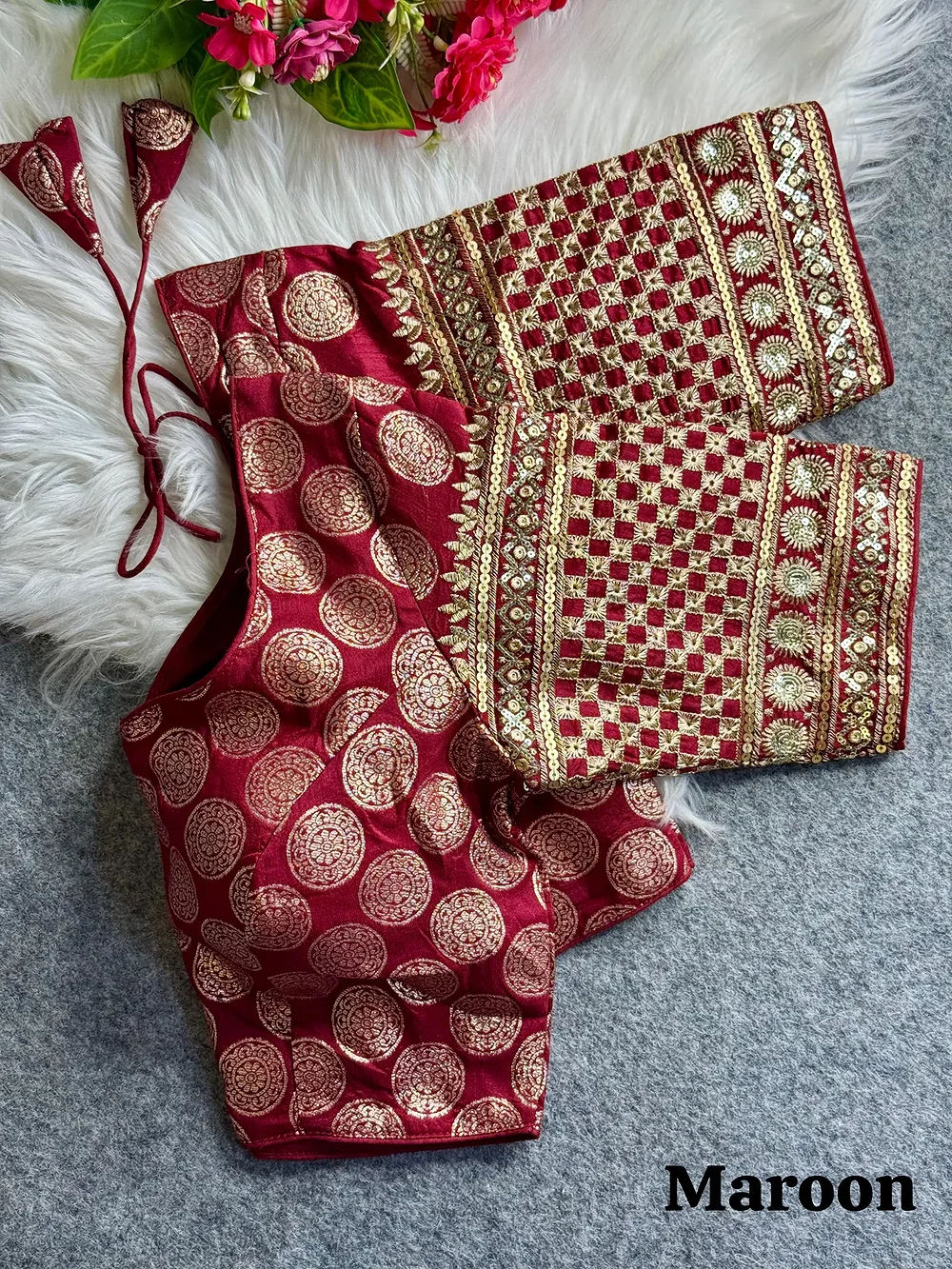 Maroon Color Elegant Dola Silk Partywear Blouse with Heavy Embroidery — view 1
