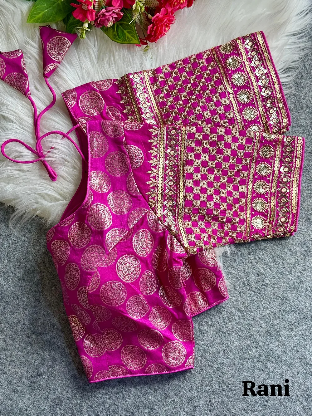 Rani Color Elegant Dola Silk Partywear Blouse with Heavy Embroidery — view 1