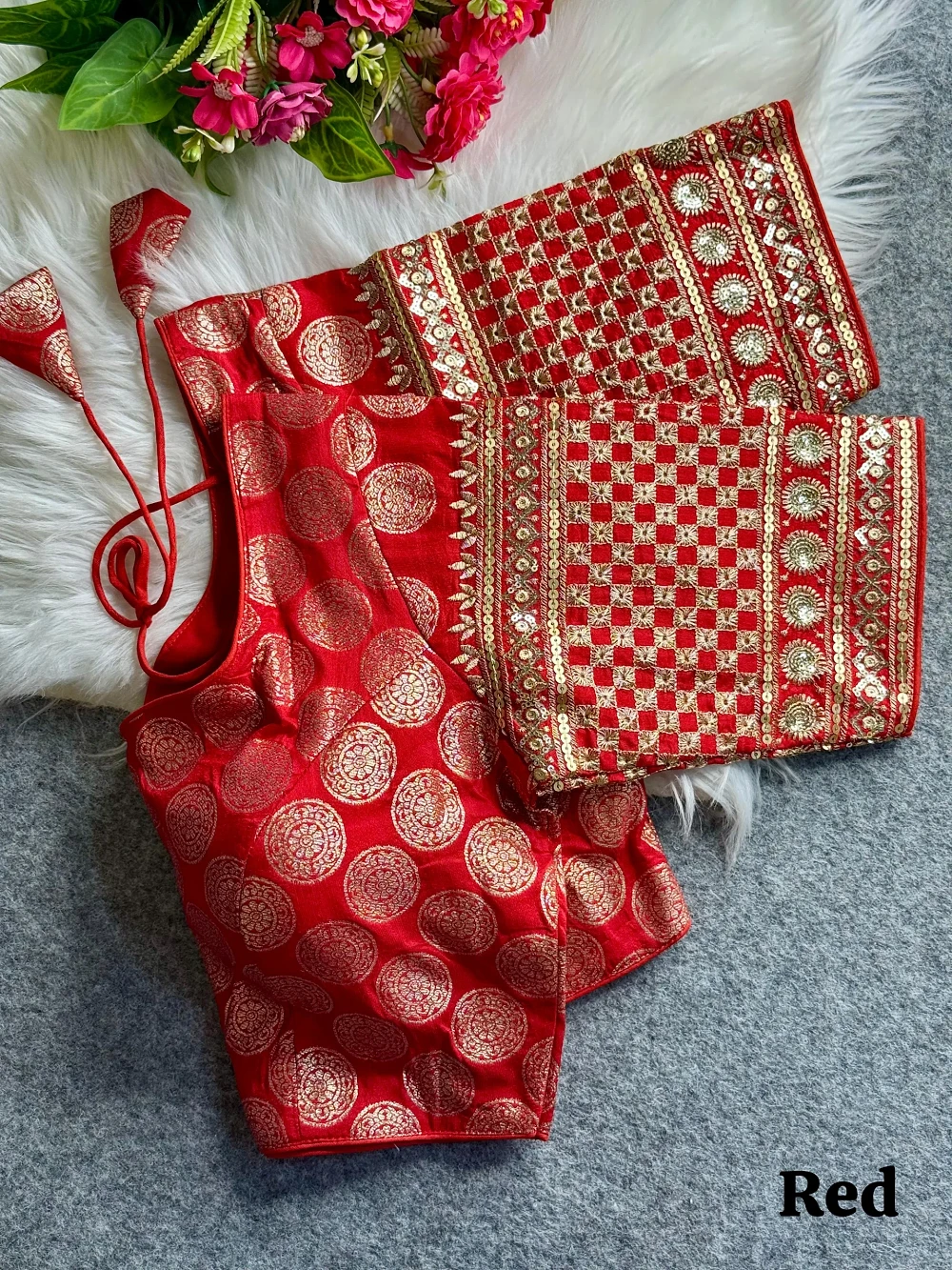 Red Color Elegant Dola Silk Partywear Blouse with Heavy Embroidery — view 1