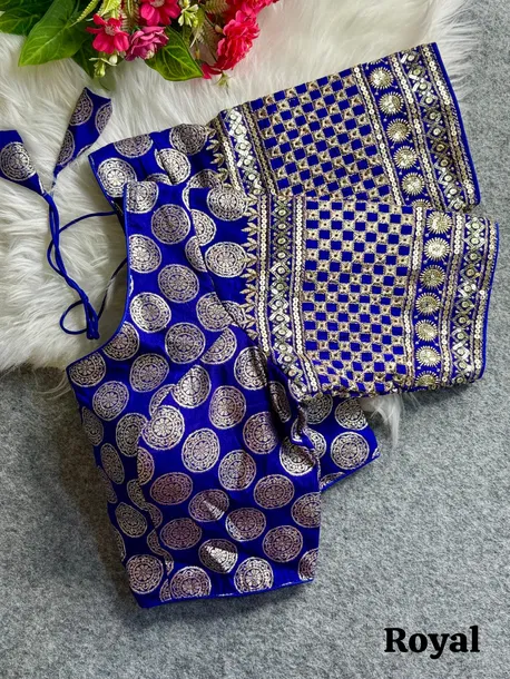 Royal Blue Color Elegant Dola Silk Partywear Blouse with Heavy Embroidery