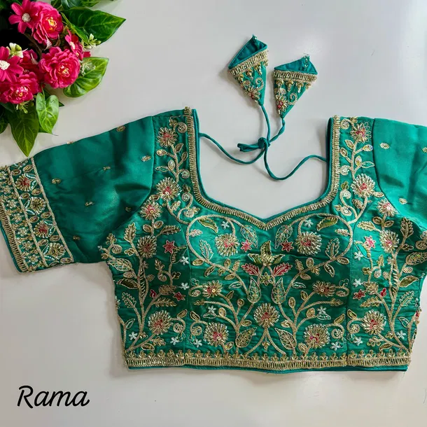 Rama Color Bridal Cosmos Silk Blouse with Heavy Stars & Beads Hand Work