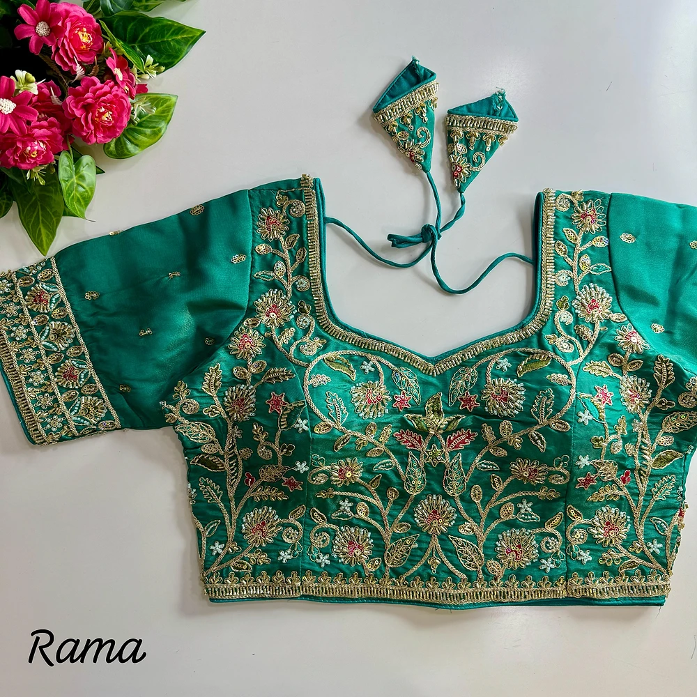 Rama Color Bridal Cosmos Silk Blouse with Heavy Stars & Beads Hand Work — view 1