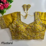 Mustard Color Bridal Cosmos Silk Blouse with Heavy Stars & Beads Hand Work