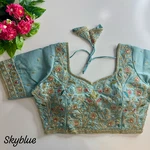 Sky Blue Color Bridal Cosmos Silk Blouse with Heavy Stars & Beads Hand Work