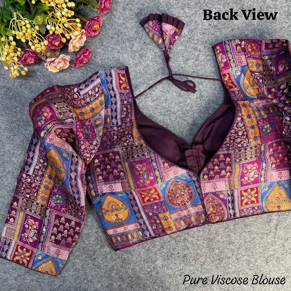 Wine Color Pure Viscose Jacquard Long Sleeves Blouse — view 2