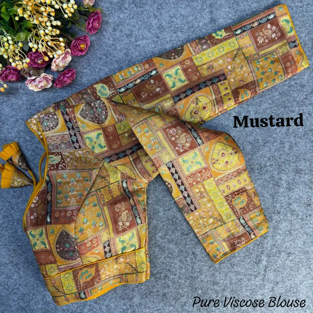 Mustard Color Pure Viscose Jacquard Long Sleeves Blouse