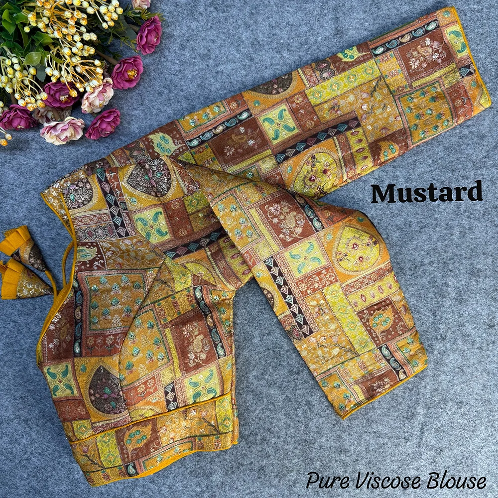 Mustard Color Pure Viscose Jacquard Long Sleeves Blouse — view 1