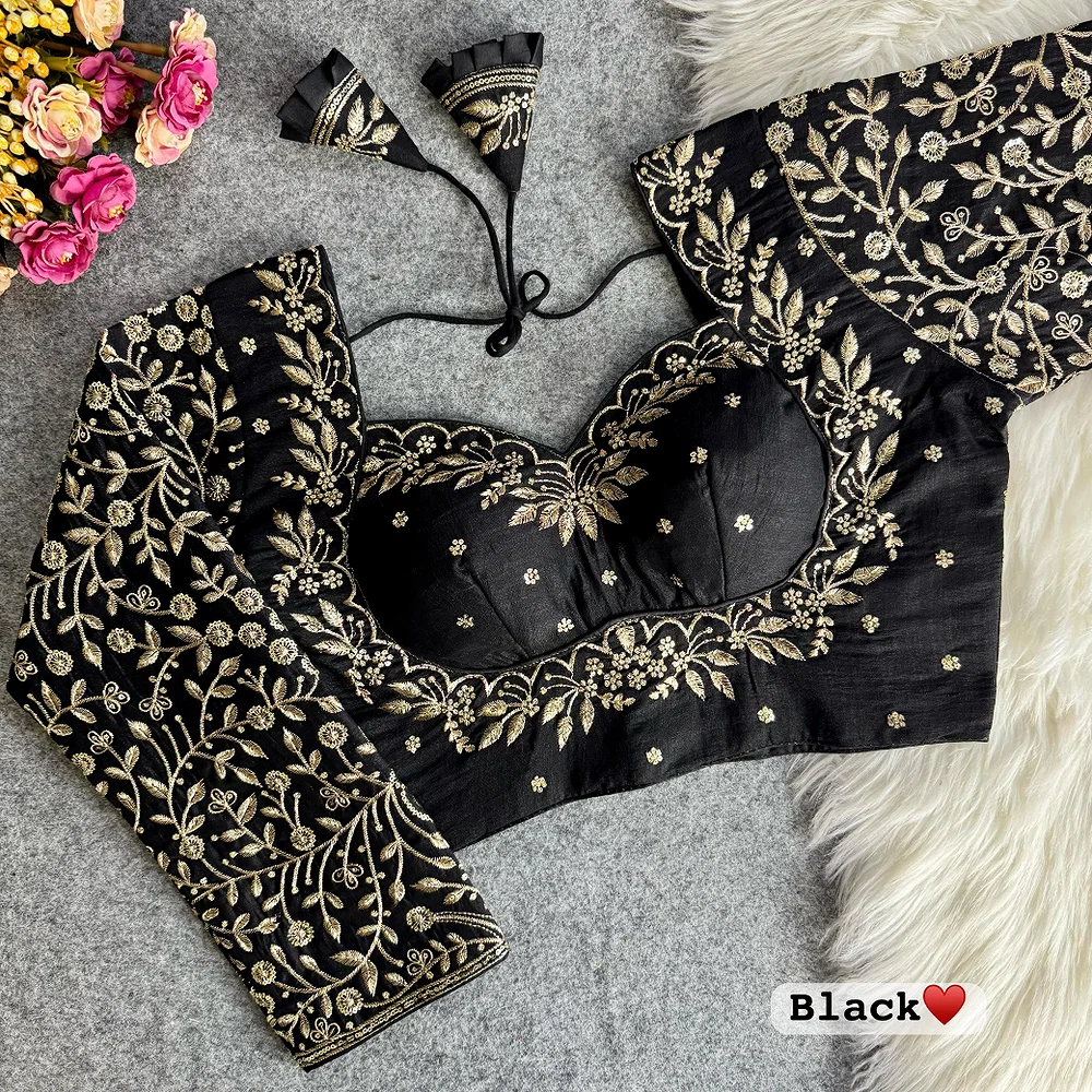 Black Color Royal Mumtaz Style Long Sleeves Bridal Blouse in Vichitra Silk — view 1