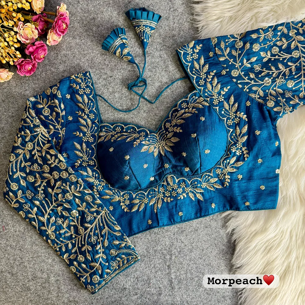 Morepeach Color Royal Mumtaz Style Long Sleeves Bridal Blouse in Vichitra Silk — view 1