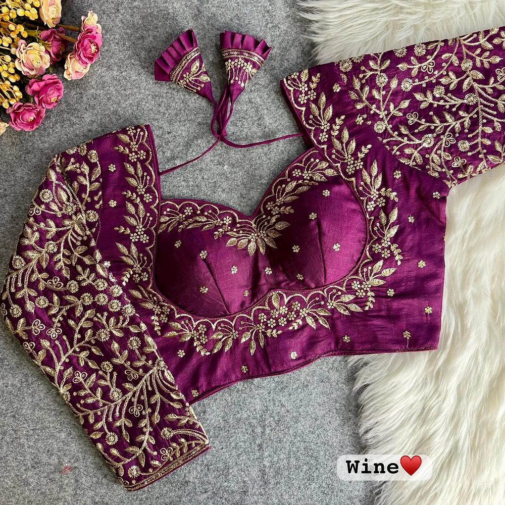 Wine Color Royal Mumtaz Style Long Sleeves Bridal Blouse in Vichitra Silk — view 1