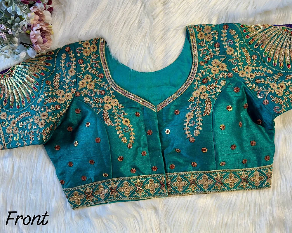Rama Color Heavy Long Stitch Apple-Cut Cording Work Blouse — view 3
