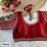 Maroon Color Wedding Special 3D Peacock Embroidery Bridal Blouse in Heavy Italian Silk