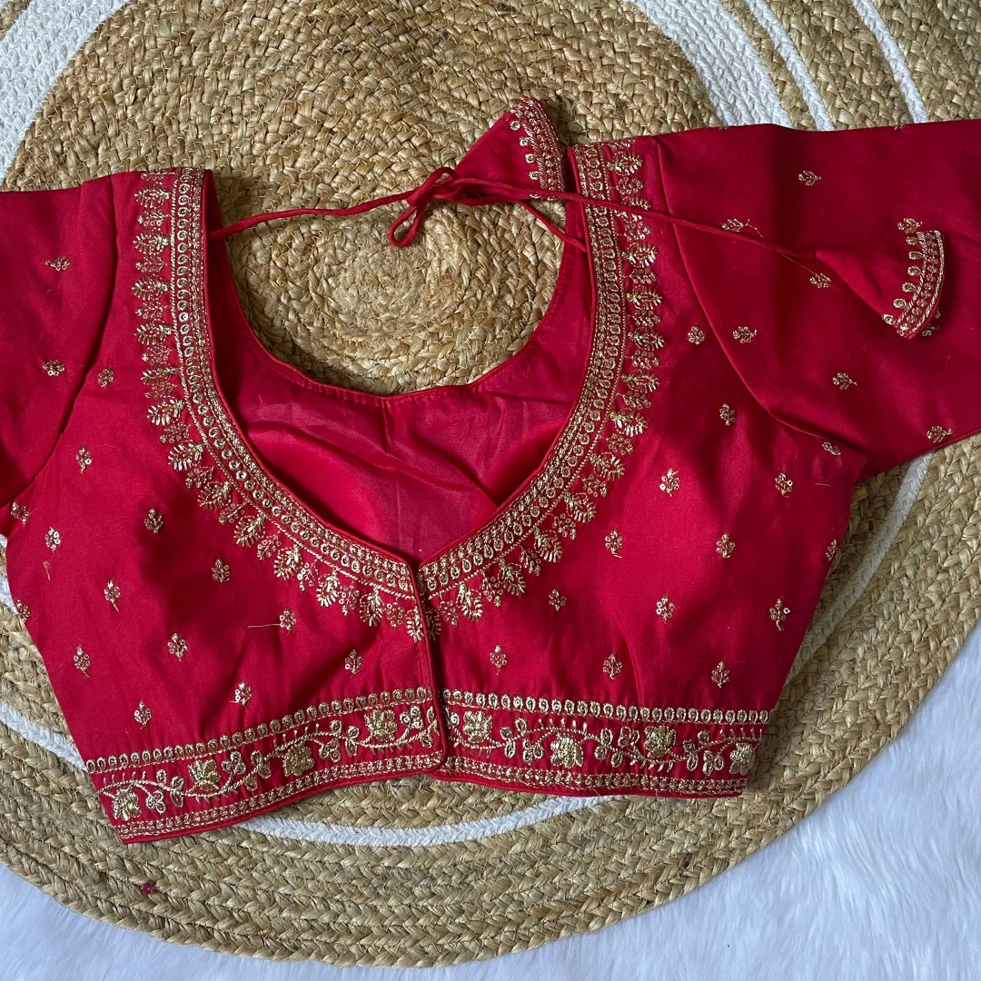 Red Roman Silk Thread Work Partywear Blouse