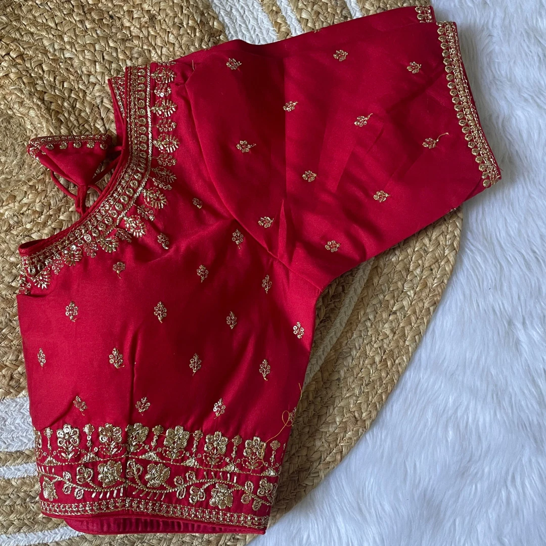 Red Roman Silk Thread Work Partywear Blouse