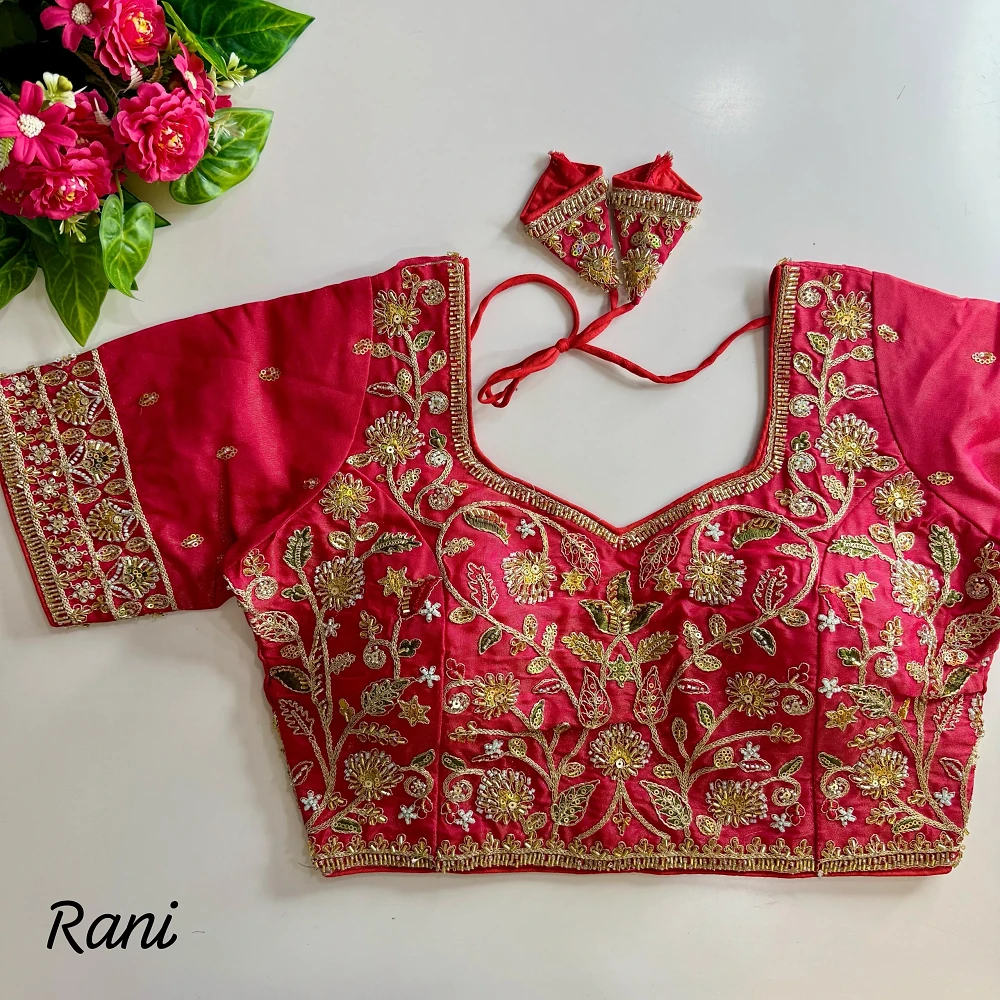 Rani Pure Cosmos Silk Heavy Stars Beads Handwork Bridal Blouse — view 1