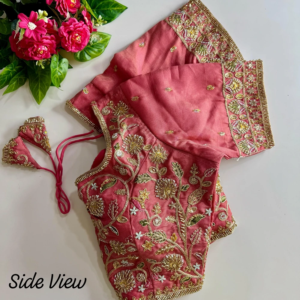Rani Pure Cosmos Silk Heavy Stars Beads Handwork Bridal Blouse — view 2