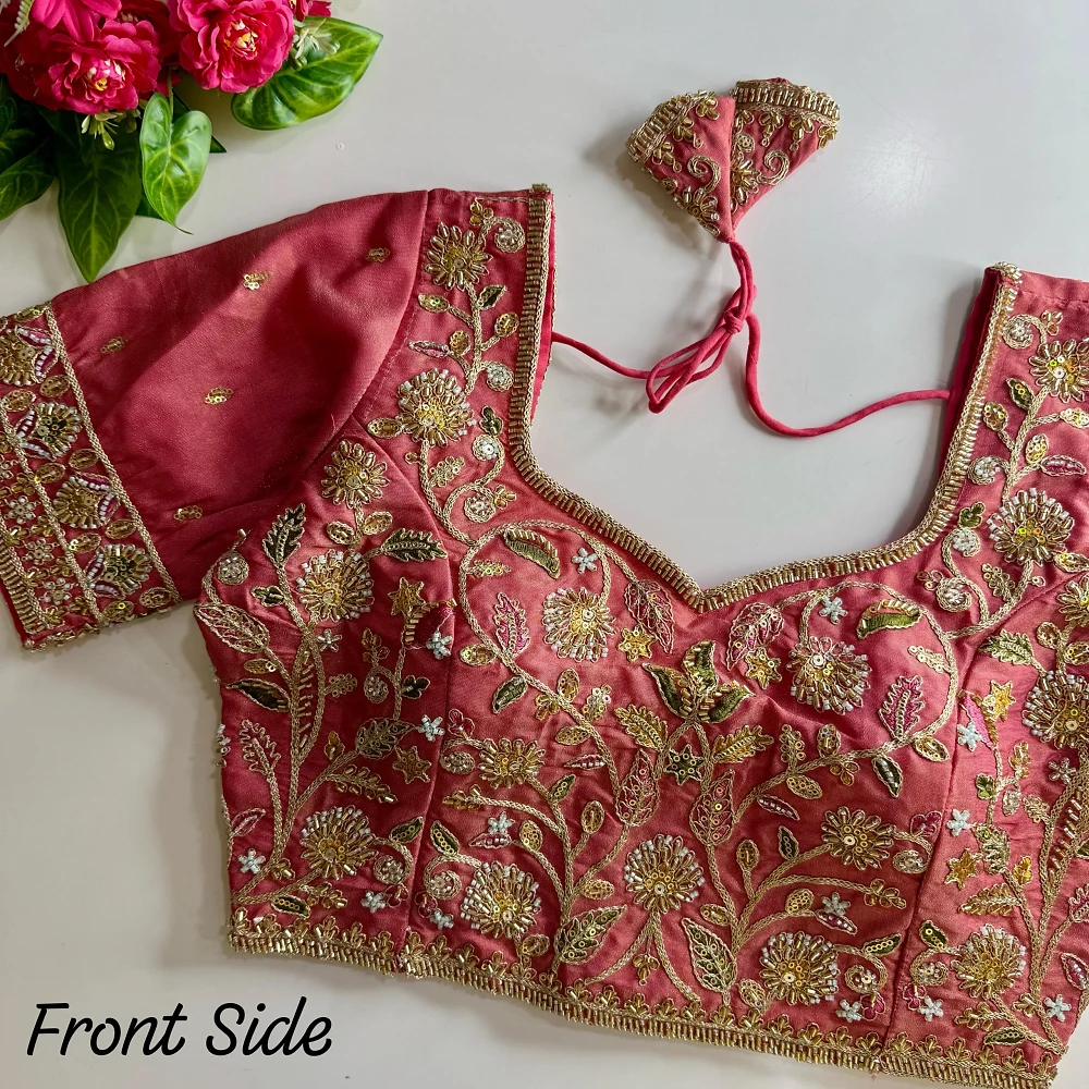 Rani Pure Cosmos Silk Heavy Stars Beads Handwork Bridal Blouse — view 3
