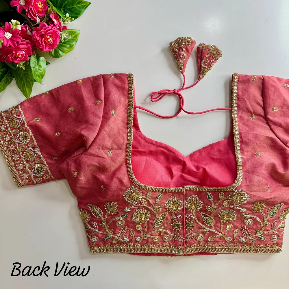 Rani Pure Cosmos Silk Heavy Stars Beads Handwork Bridal Blouse — view 4