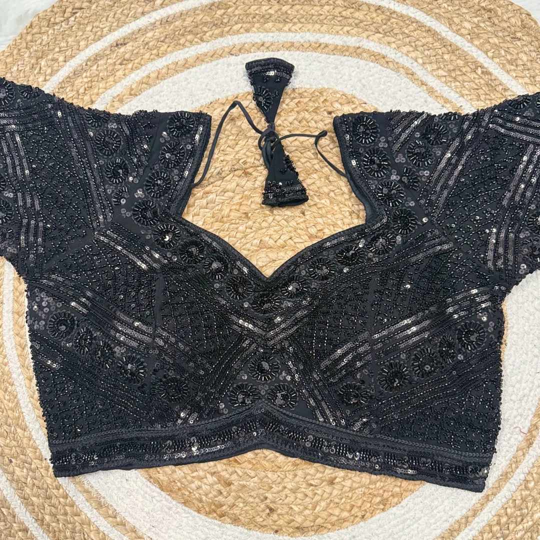 Black Heavy Diamond Fully Handwork Blouse