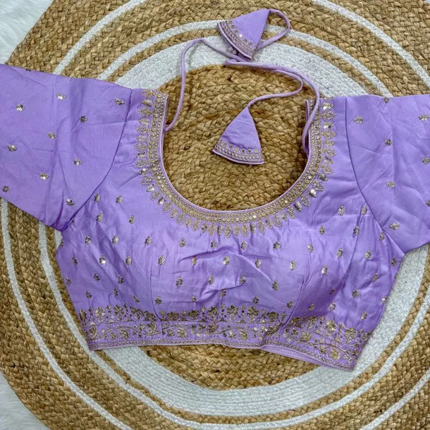 Lavender Roman Silk Thread Work Partywear Blouse