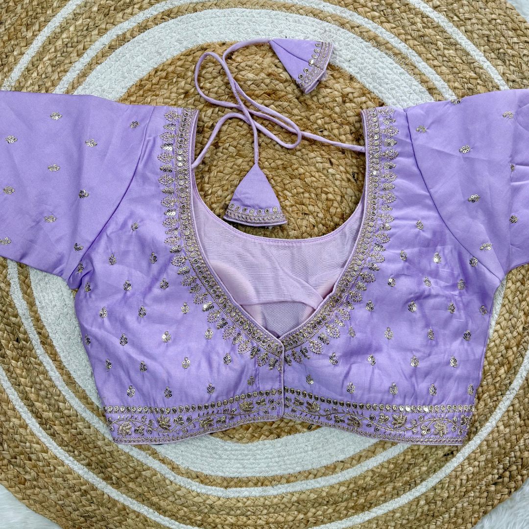 Lavender Roman Silk Thread Work Partywear Blouse