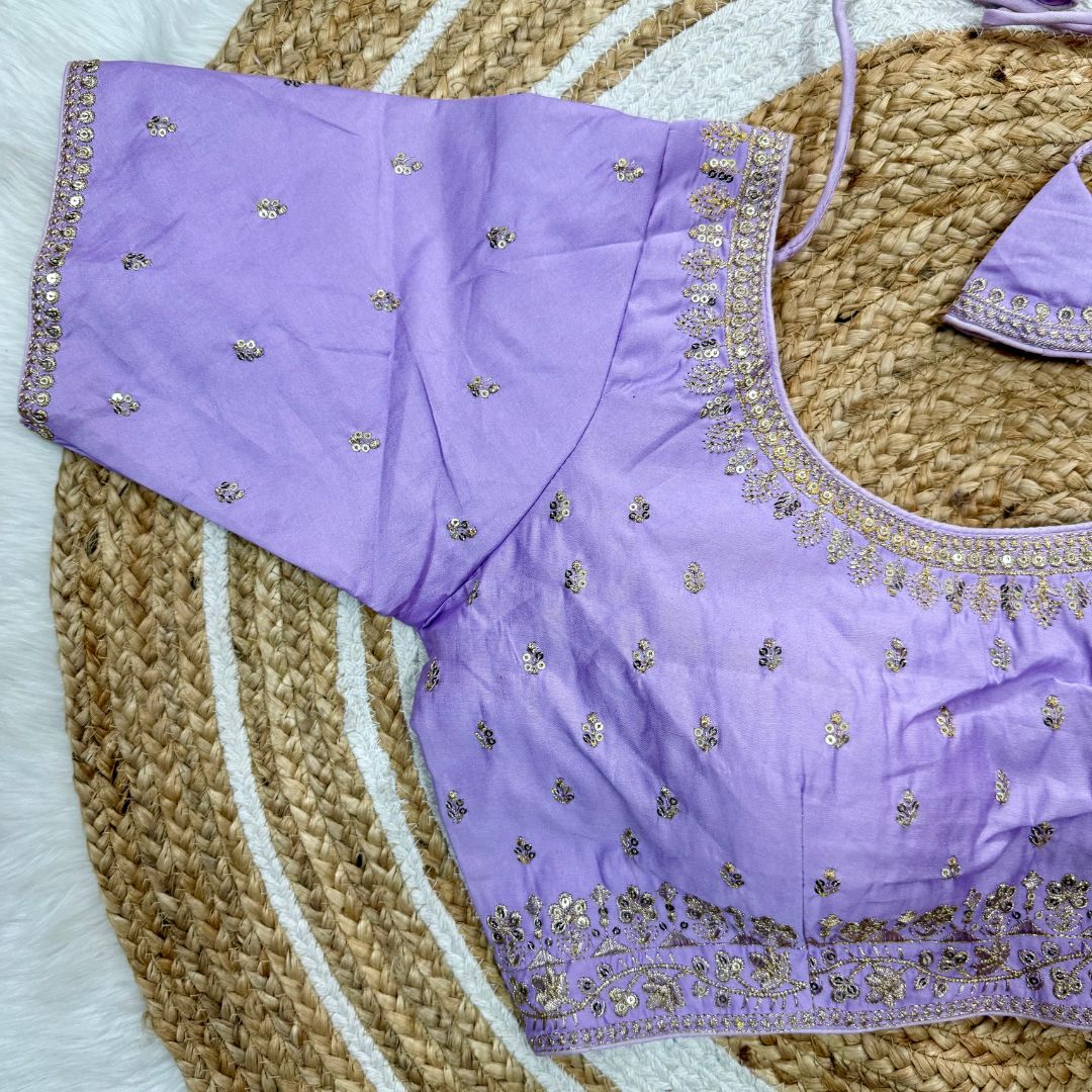 Lavender Roman Silk Thread Work Partywear Blouse