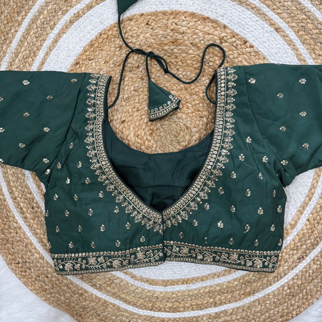 Green Roman Silk Thread Work Partywear Blouse