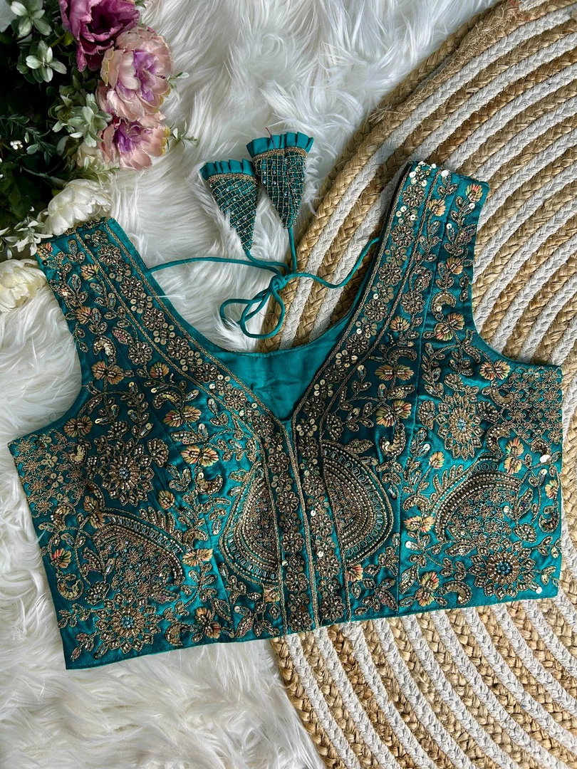 Rama Color Luxury Heavy Handwork Sequence Embroidery Blouse in Italian Silk