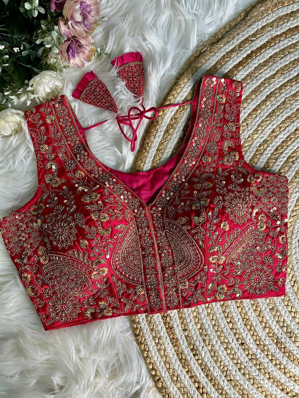 Rani Color Luxury Heavy Handwork Sequence Embroidery Blouse in Italian Silk — view 1