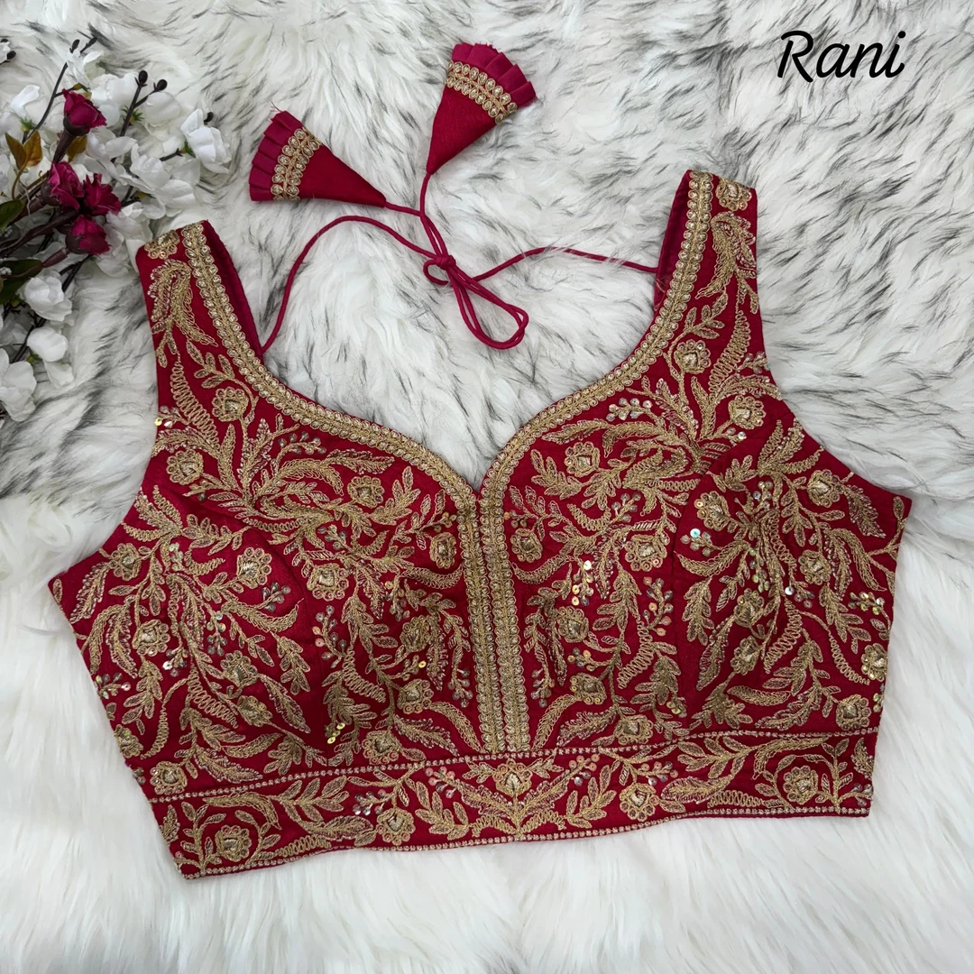 Rani Color Fancy Bridal Blouse with Heavy Embroidery & Latkans in Italian Silk