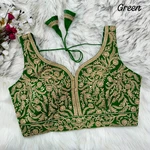 Green Color Fancy Bridal Blouse with Heavy Embroidery & Latkans in Italian Silk