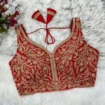 Red Color Fancy Bridal Blouse with Heavy Embroidery & Latkans in Italian Silk