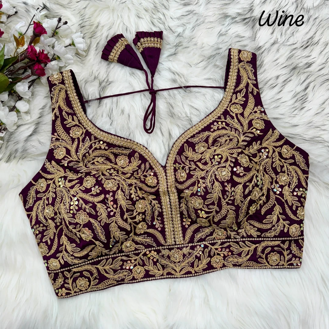 Wine Color Fancy Bridal Blouse with Heavy Embroidery & Latkans in Italian Silk