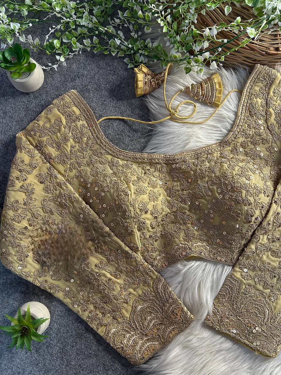 Gold Color Georgette Partywear Blouse with Bullet Zari Sequence Work — view 2